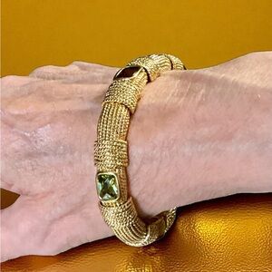 Gold Toned Metal and Sparkly Stones Flexible Magnetic Close Bracelet